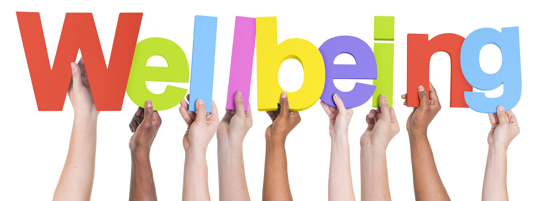 Diverse Hands Holding The Word Wellbeing
